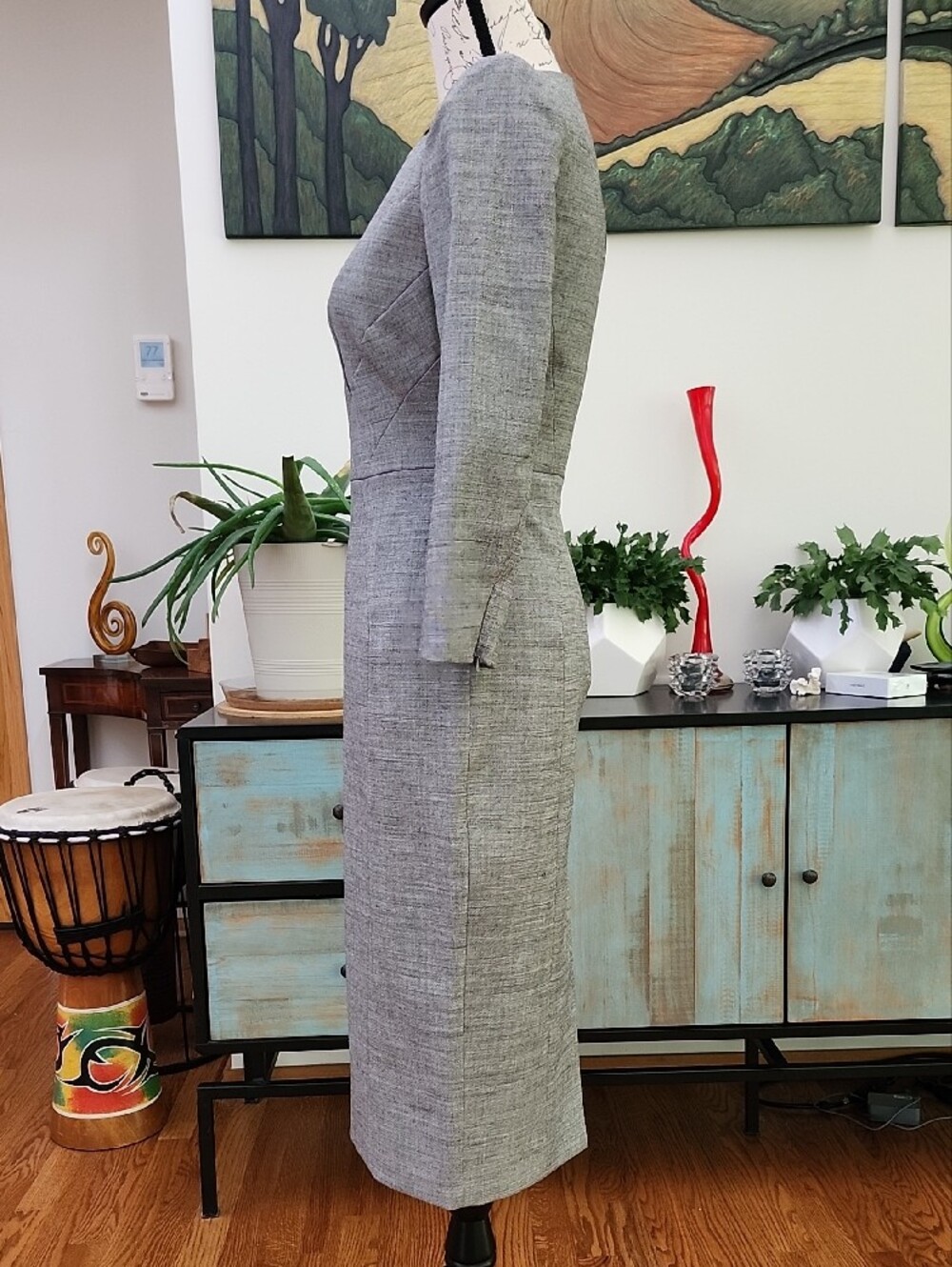 Karen Millen Grey Pleated Neck Tailoered Midi Dress - NWT - Picture 10 of 14